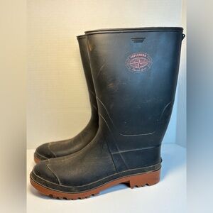 Men’s Size 10 Explorers Sports Gear Black Waterproof Rubber Rain Boots Red Sole